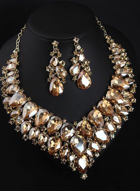 欧美夸张水晶宝石礼服晚宴项链