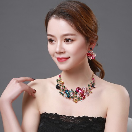 毛衣链新娘礼服配饰欧美韩版百搭锁骨花朵装饰项链首饰套装夸张女 - 图2