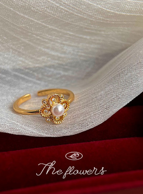 微镶锆石电镀K真金开口可调节指环几何温柔气质戒指女 饰品