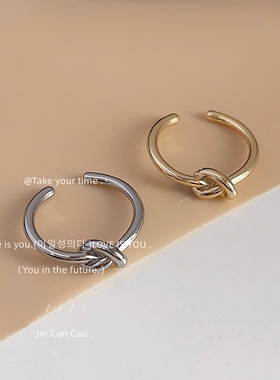 冷淡风镀14K开口可调节绳结戒指 个性ins网红创意食指戒 指环女