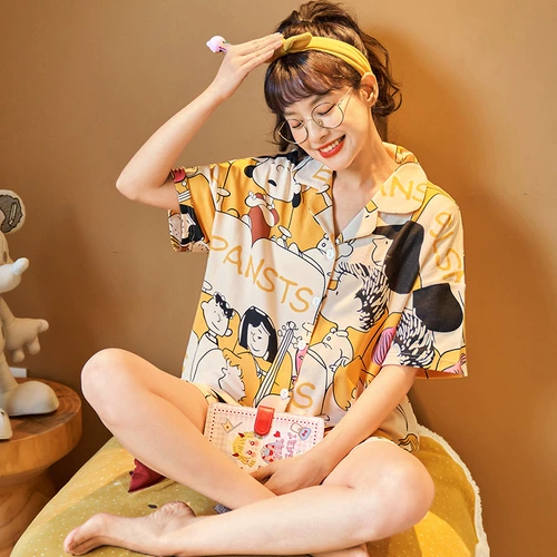 Летняя пижама, хлопковый тонкий мультяшный комплект, в корейском стиле