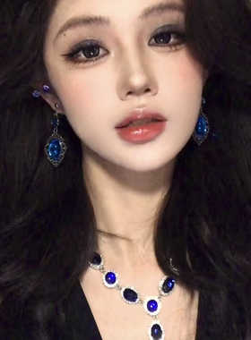 法式复古宫廷风轻奢珍珠流苏项链高级感小众设计色彩美学蓝色耳环