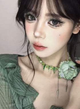 森系甜美绿色串珠花朵流苏颈链