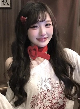 甜酷红色爱心choker项圈女