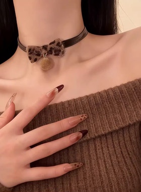 豹纹蝴蝶结choker颈带项圈女