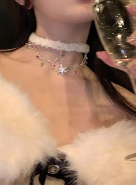 日韩风白色毛绒雪花choker锁骨链