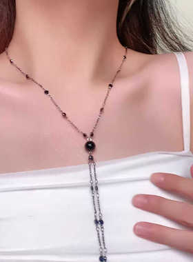 甜酷黑色不规则串珠星球流苏项链小众设计多层时尚高级个性锁骨链