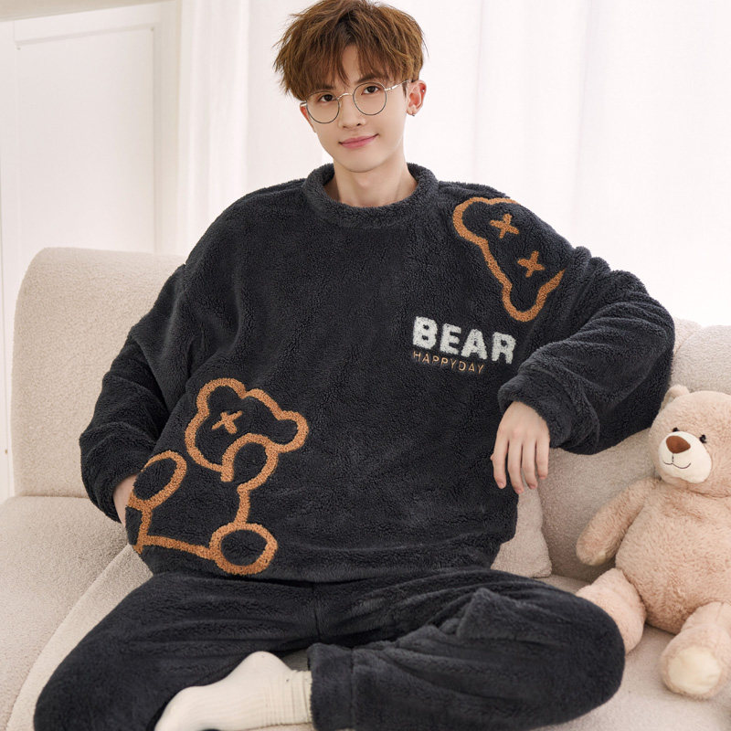 男士睡衣冬季加绒加厚青少年卡通法兰绒加肥大码珊瑚绒宽松家居服,淘宝优惠券,粉丝福利购,淘宝优惠卷