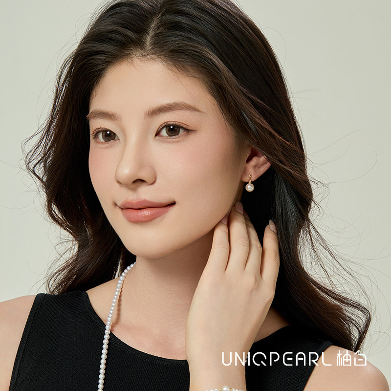 柚白 18K金淡水极光珍珠7-7.5mm扭结耳环正圆基本无暇送礼女,淘宝优惠券,粉丝福利购,淘宝优惠卷