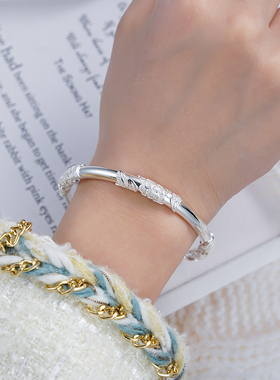 繁花掐丝民族风纯银手镯送妈妈