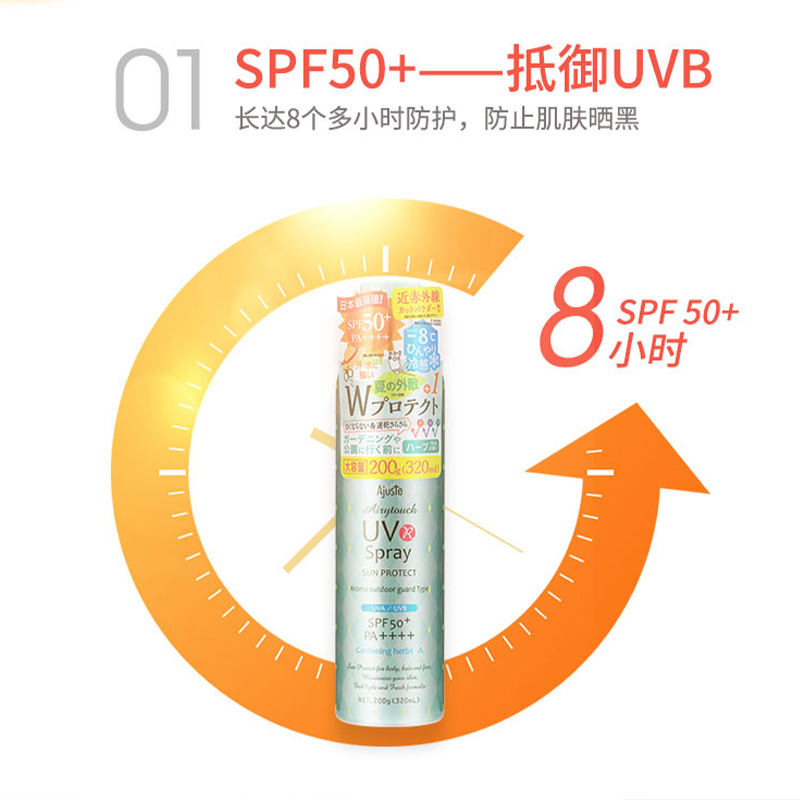 日本Ajuste防晒喷雾防蚊无香淡香SPF50水晶超大容量全身隔离320ml-图0