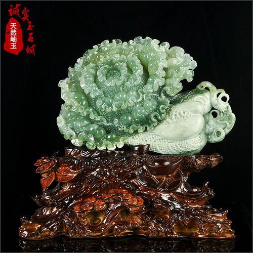 岫色 天然玉石岫玉白菜摆件客厅办公室招财岫岩玉开业乔迁礼品 - 图1