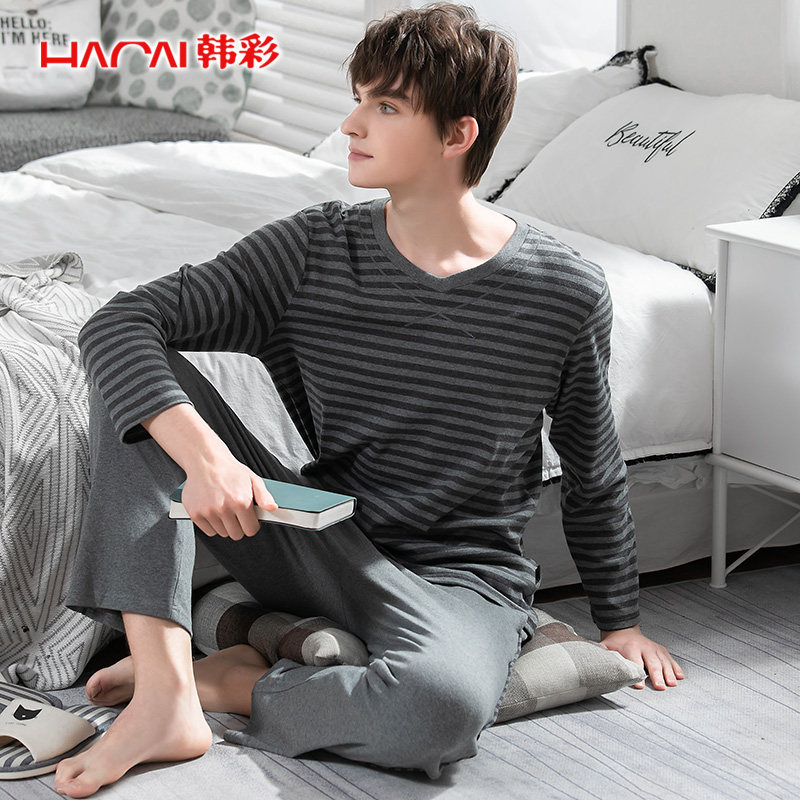 韩彩秋季长袖男士秋冬款纯棉睡衣 韩彩睡衣/家居服套装