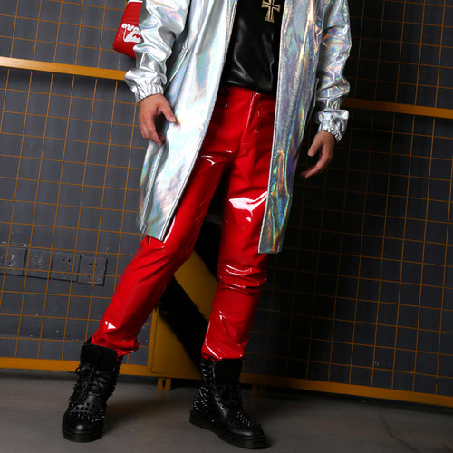 超靓丽红色漆皮弹力裤 百搭舞台演出服 DJMCDSGOGO舞台服饰 - 图1