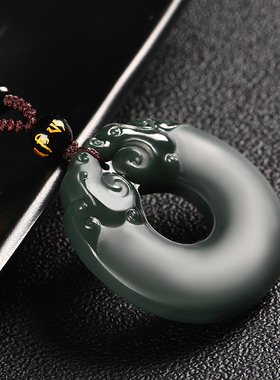 天然真品新疆和田玉双龙玉佩细料青玉仿古龙平安扣玉坠男女玉挂件