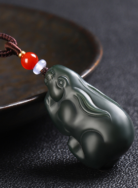 真品天然和田玉生肖兔玉吊坠新疆青玉细料兔子玉坠男女玉石玉挂件