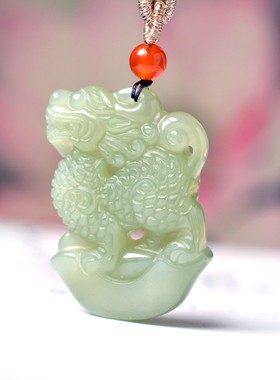 天然真品和田玉麒麟玉吊坠青海料元宝麒麟玉挂件双面玉佩男女玉石