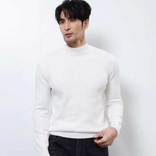 秋冬半高领男士毛衣2025新款冬季修身中领针织打底衫男装长袖内搭