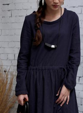 新品弯曲黑檀木项链女穿孔棉麻