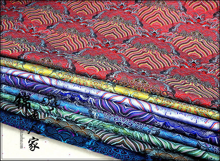 织锦缎提花丝绸布料 古装汉服民族服装旗袍唐装面料布料 海水云浪,淘宝优惠券,粉丝福利购,淘宝优惠卷