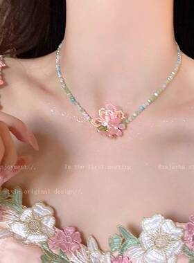 多巴胺超仙串珠项链女早春2025新款颈链配饰海棠花森系甜美锁骨链