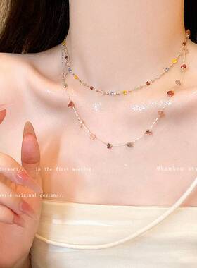 多巴胺不规则彩色碎石项链女甜美叠带高颜值锁骨链百搭气质项饰品