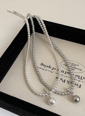小众设计感锆石珍珠吊坠项链女复古优雅气质简约百搭颈链锁骨链