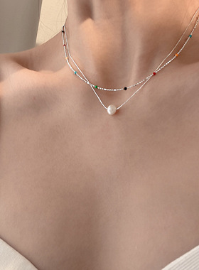 超仙彩虹豆豆圆珠链条珍珠项链女韩国个性简约百搭气质颈链锁骨链