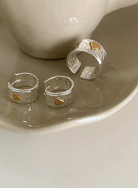 高级感不规则爱心撞色金属耳环戒指女韩国复古个性简约百搭耳饰