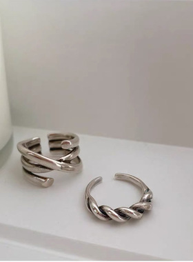 法式复古做旧麻花金属交错戒指女韩国百搭个性气质指环戒子冷淡风