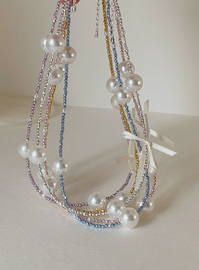 超仙珍珠丝带蝴蝶结项链女法式复古优雅轻奢气质百搭颈链锁骨链