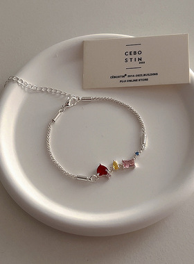 小众设计不规则彩色锆石手链女韩国个性简约百搭气质波光粼粼手镯