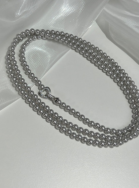 高级感灰色珍珠长款爱心项链女法式复古小众个性简约颈链毛衣链