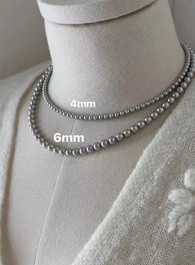 高级感灰色珍珠项链女法式复古个性简约百搭气质时尚颈链锁骨链