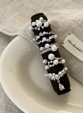 锆石珍珠金属开口戒指女小众设计感个性轻奢百搭气质时尚指环戒子