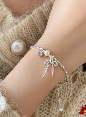 小众设计感碎银子金属蝴蝶结爱心手链女甜美个性百搭气质时尚手饰