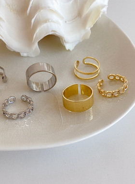 冷淡风复古韩国东大门金属链条开口戒指套装女 百搭小众气质指环