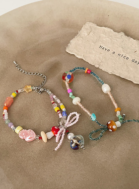 夏季多巴胺彩色串珠手链女小众设计感独特个性时尚潮流手环手饰