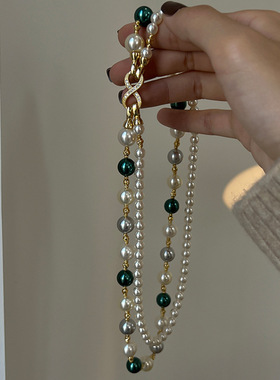 一款多戴混彩珍珠项链女设计感高级优雅轻奢气质百搭颈链毛衣链