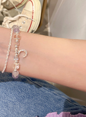 超仙波光粼粼透明树脂串珠月亮手链女韩国个性简约百搭气质手镯