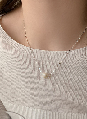 天然淡水珍珠波光粼粼金属项链女超闪个性时尚精致百搭颈链锁骨链