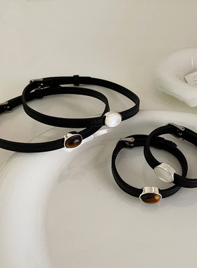 天然石贝壳皮革项圈女设计感小众复古个性百搭气质时尚项链颈链
