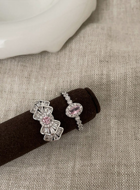 甜美微镶粉色锆石蝴蝶开口戒指女小众设计感气质轻奢优雅指环戒子