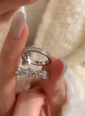 高级感超闪锆石金属开口戒指女优雅轻奢时尚气质简约百搭指环戒子