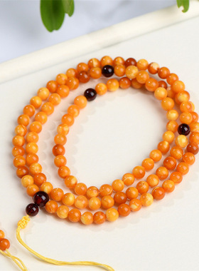 久雅水晶 天然老矿百花蜜108颗圆珠佛珠链 老蜜蜡手串手链 批发