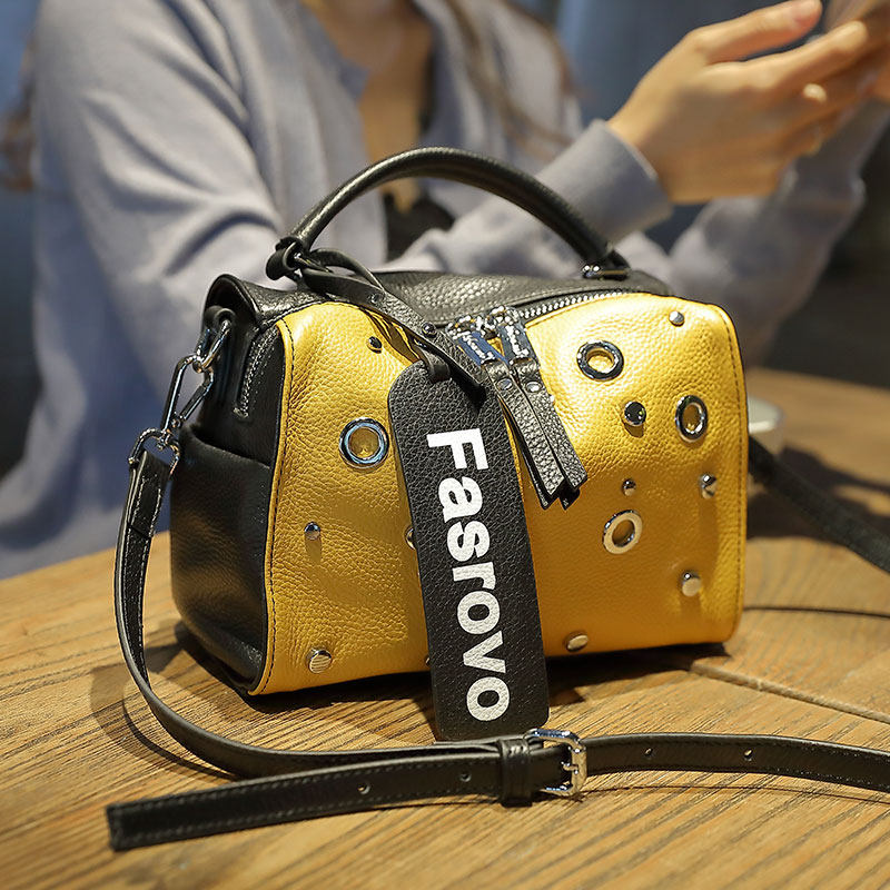 菲色如华上新气质牛皮手提波士顿包 菲色如华女士包袋