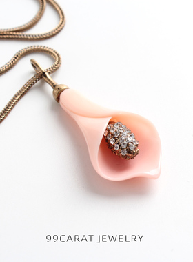 克拉粉色百合花复古做旧短款项链