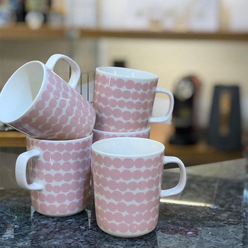 芬兰marimekko Rasymatto粉色波点陶瓷马克杯手握杯家用盘子套装 泰亚进口家居 淘优券