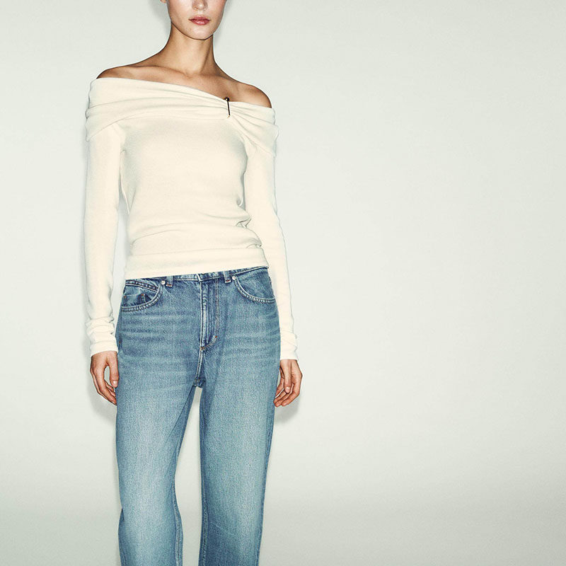 2026春季新品 女装 长袖直筒领口露肩镶饰上衣 0264304 093 712,淘宝优惠券,粉丝福利购,淘宝优惠卷