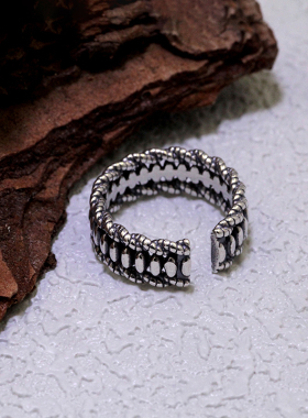 锁链S925银做旧复古开口戒指